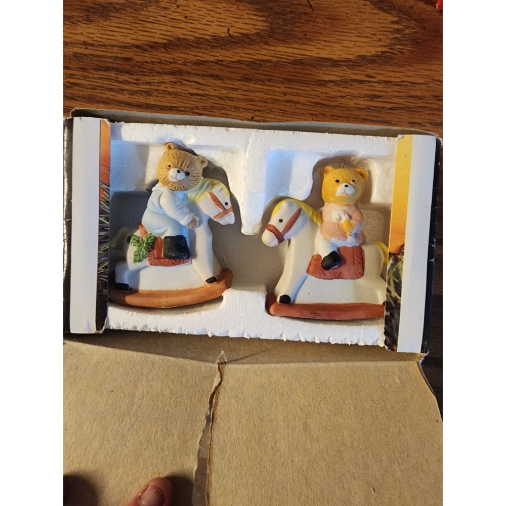 Vintage "Bushy'n' Betsy Rockin' Bears" Christmas Tree Ornaments Emson Taiwan‎